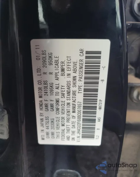 2011 Acura Tsx z USA, uszkodzony, nr VIN JH4CU2F68BC007657